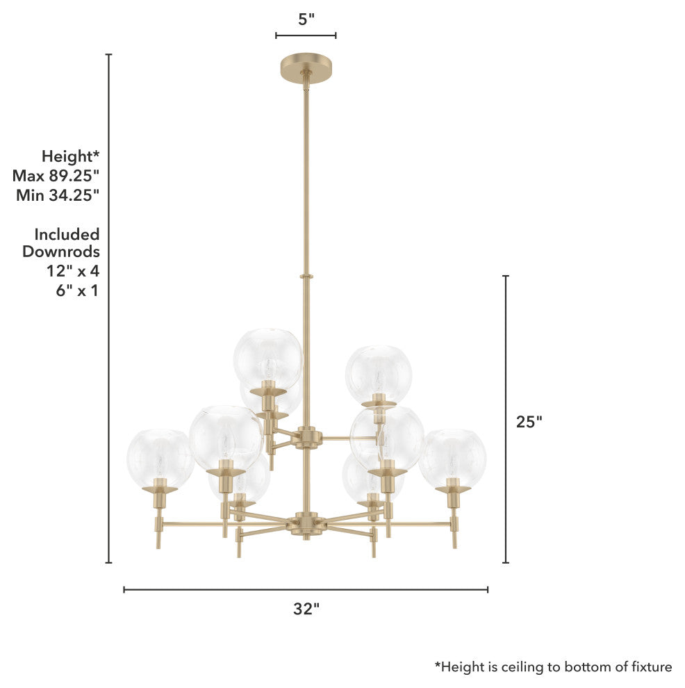 Xidane Alturas Gold, Clear Glass 9-Light 2 Tier Chandelier