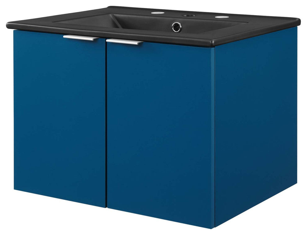 Sink Vanity Cabinet, Wall Mounted, Melamine, Blue Navy Black, Modern, Bathroom