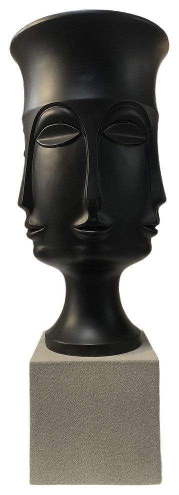 Assisi Floor Vase Large Matte Black Finish on Resin With Frosted Gray Base