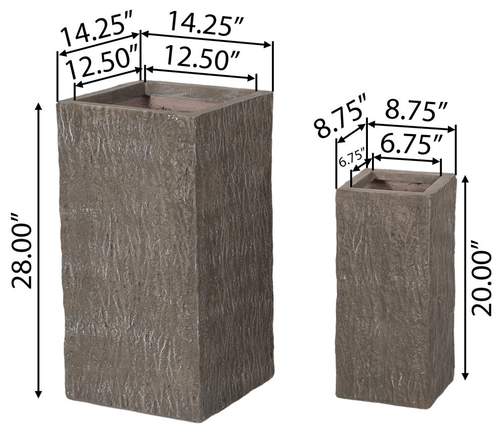 Berkamn Outdoor Large and Small Cast Stone Planters, Set of 2, Brown Wood