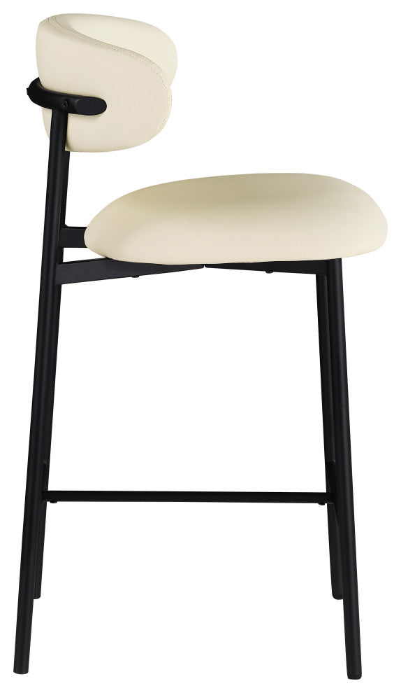 Lupita Upholstered Counter Stool, Cream, Vegan Leather, Matte Black, Set of 2