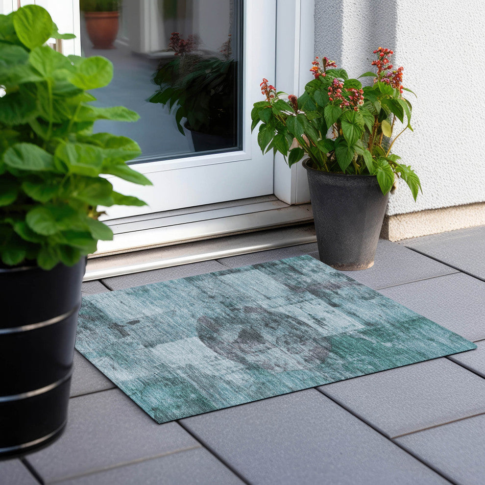 Machine Washable Indoor/Outdoor Chantille ACN1905 Teal 1'8" x 2'6" Rug