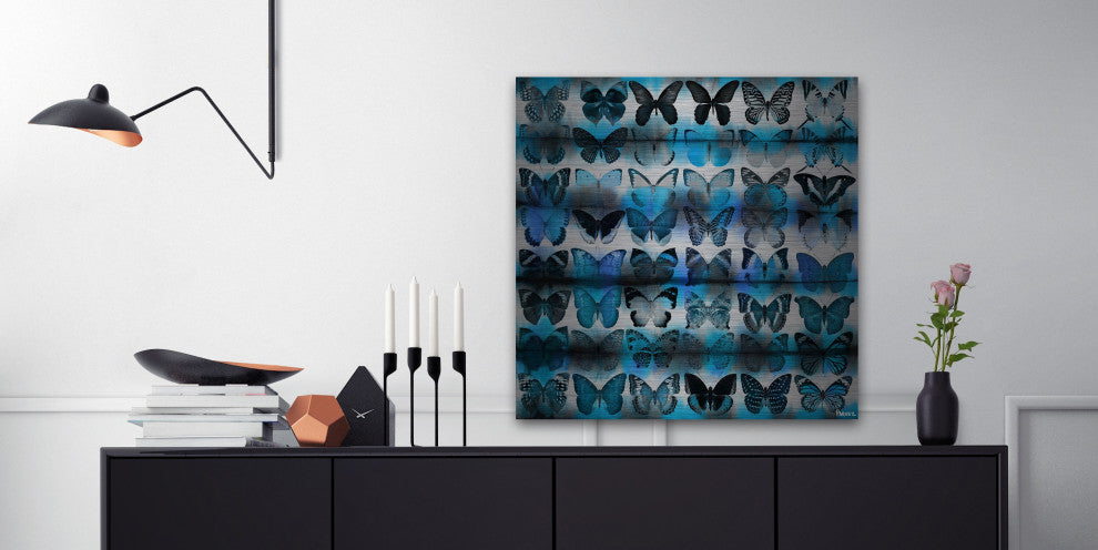 "Moth Blue" Painting Print on Brushed Aluminum, 18"x18"