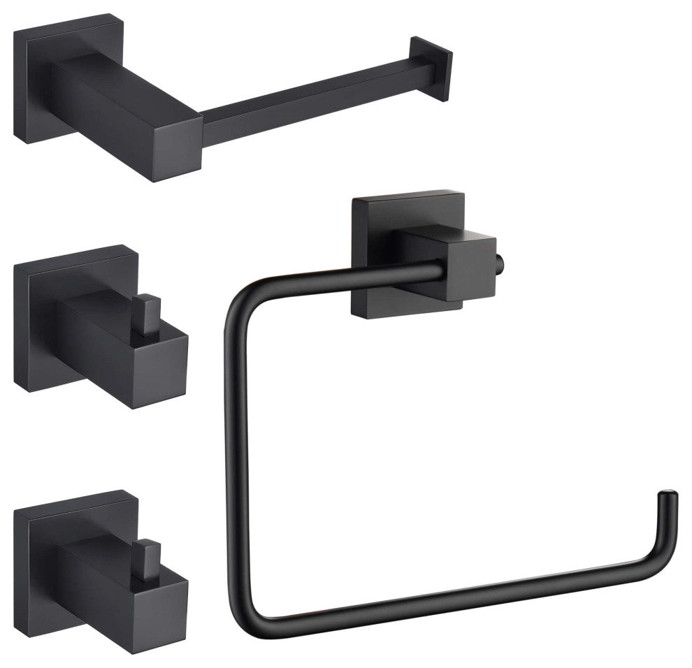 Cube 4-Piece Bathroom Hardware Set, Matte Black