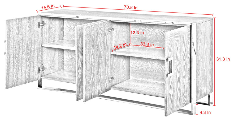 Ori Sideboard, 4 Doors, Ash Grey