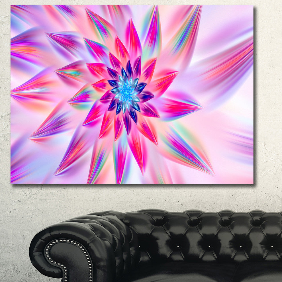 Huge Pink Blue Fractal Flower, Large Floral Canvas Art Print, 60x40