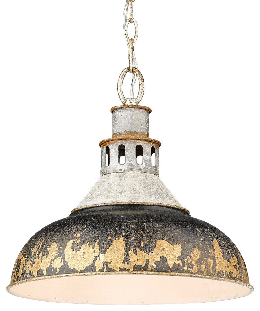 Golden Lighting 0865-L Kinsley 14"W Pendant - Aged Galvanized Steel / Antique