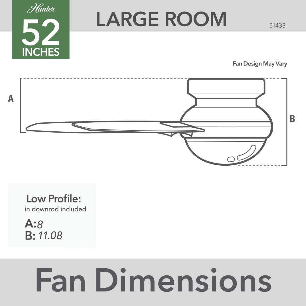 Hunter 52" Minimus Fresh White Low Profile Ceiling Fan With LED Light and Remote