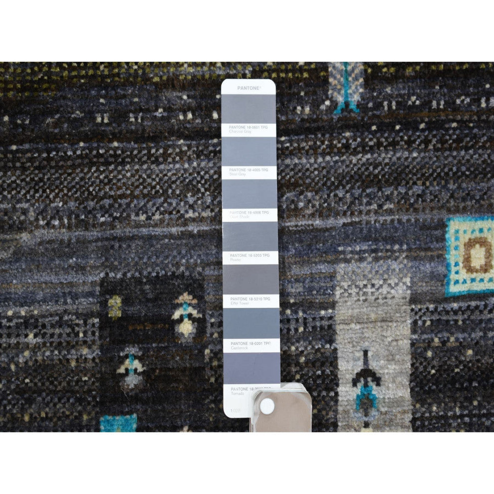 Gray Hand Knotted Afghan Kashkuli Gabbeh Hand Spun Wool Oriental Rug 4'0"x5'10"