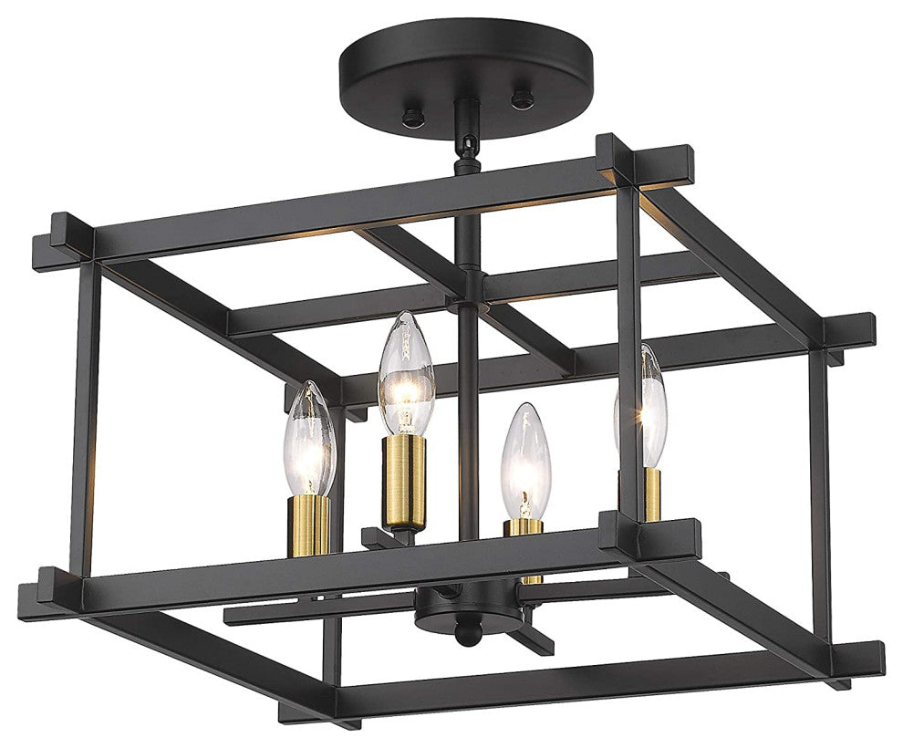 Black Close to Ceiling Light Fixture Caserectangle Semi Flush Mount