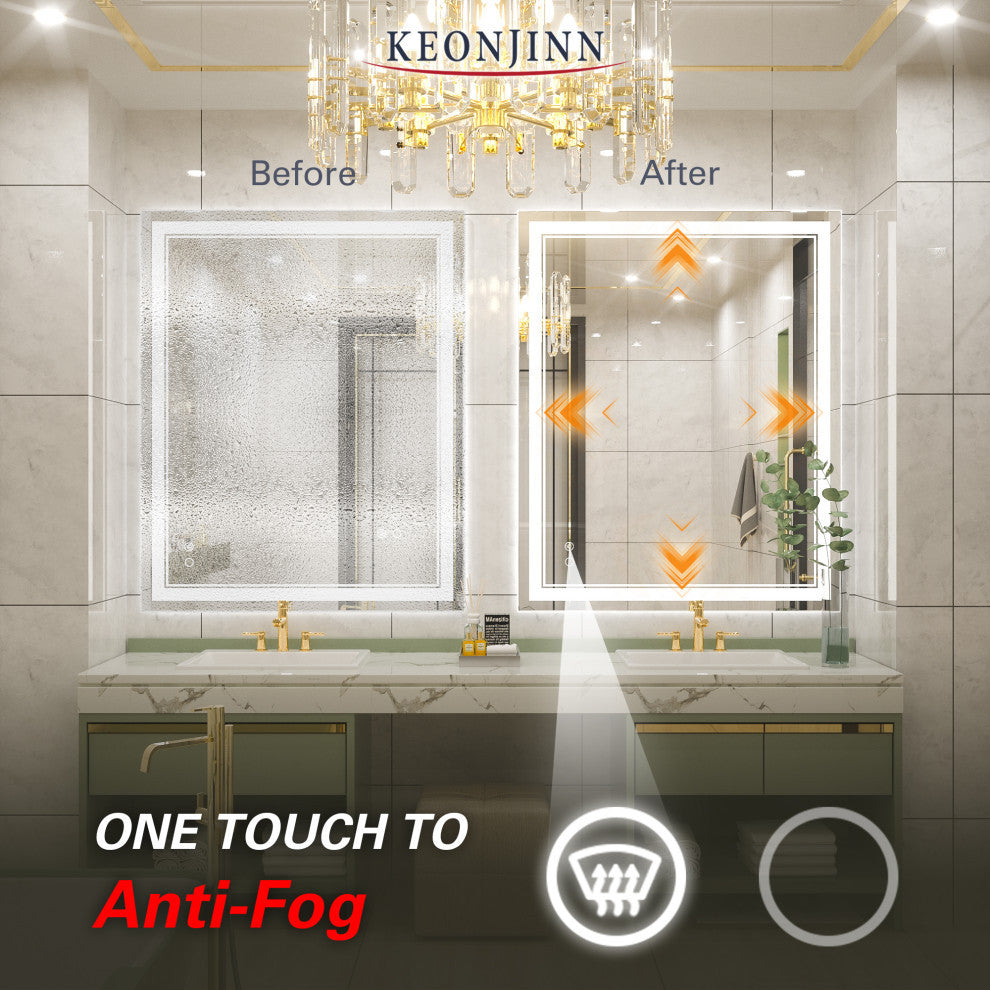 LED Bathroom Mirror, Anti-Fog Memory Dimmable IP54 Waterproof, 48"x32"