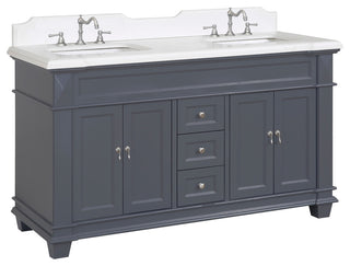 Elizabeth 60" Bathroom Vanity, Base: Marine Gray, Top: Quartz, Double Vanity