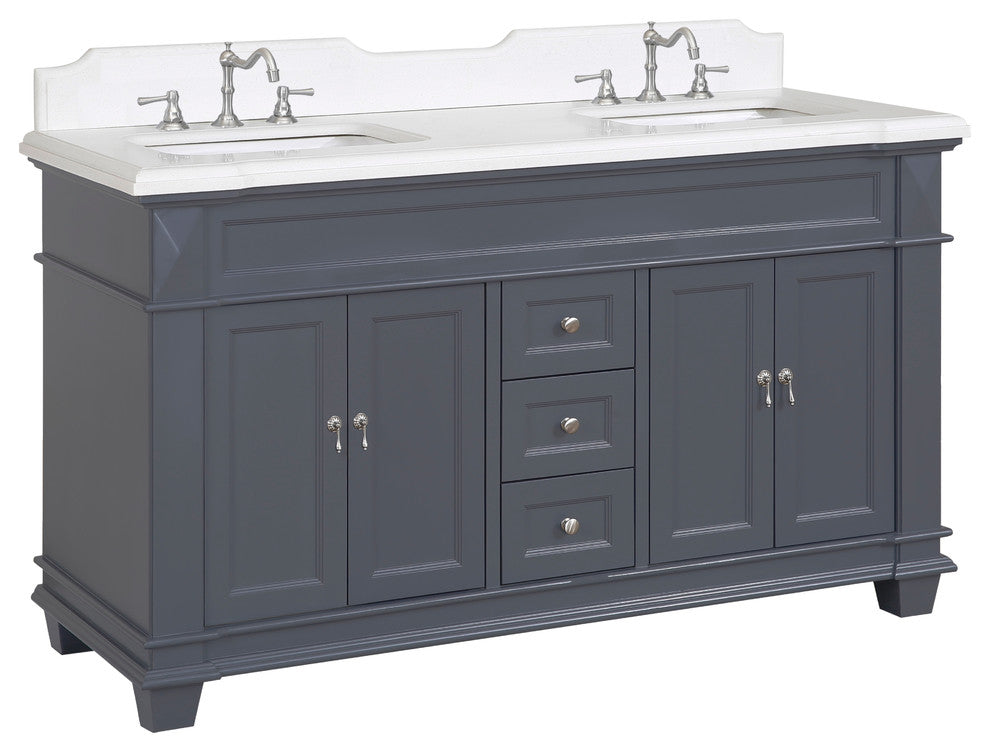 Elizabeth 60" Bathroom Vanity, Base: Marine Gray, Top: Quartz, Double Vanity