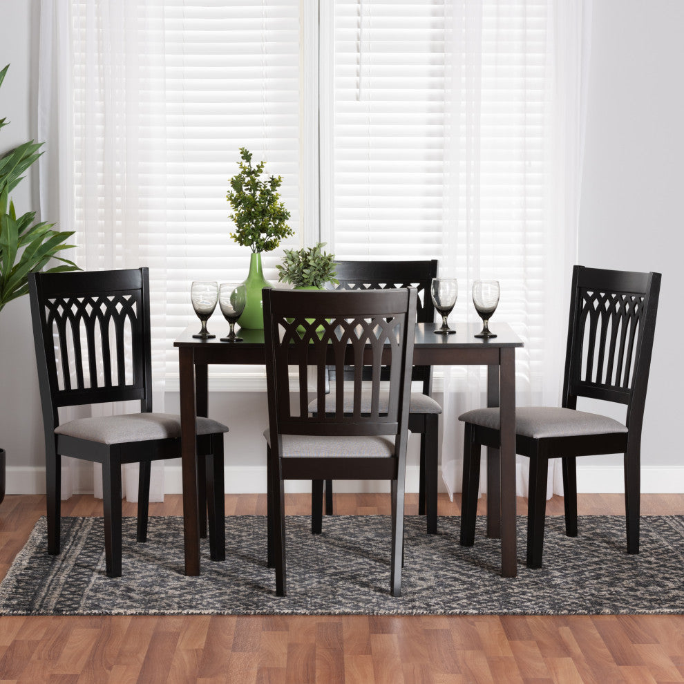 Marsala Modern Collection, Gray/Dark Brown, 5-Piece Dining Set