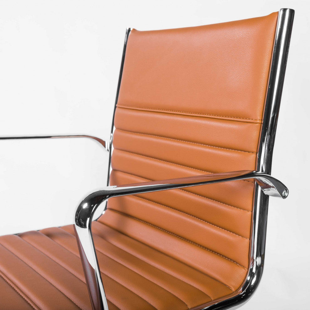 HomeRoots 27.01" X 25.04" X 38" Low Back Office Chair, Cognac With Chrome Base
