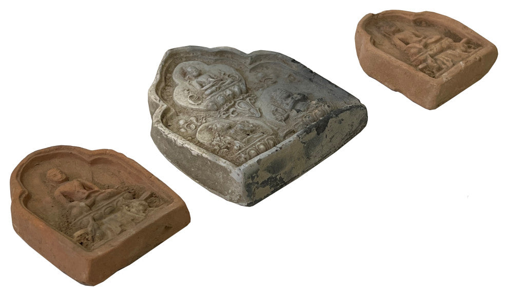 Set of 3, Small Chinese Oriental Clay Buddhas Theme Plaque Display Hws2404