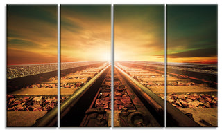 Junction of Railways Track, Landscape Canvas Art Print, 48"x28", 4 Panels