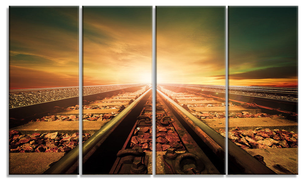 Junction of Railways Track, Landscape Canvas Art Print, 48"x28", 4 Panels