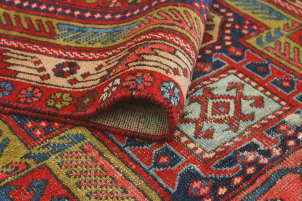 Fine Vintage Distressed Ebun Red/Blue Runner, 3'4x10'10