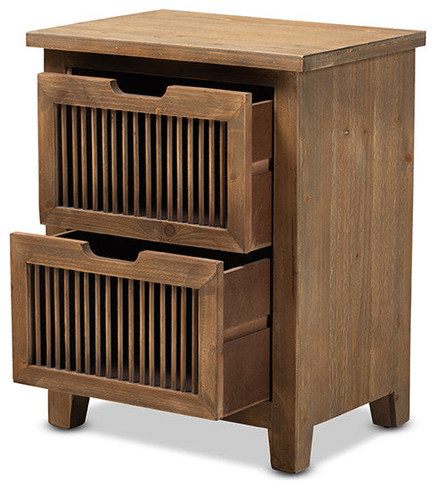 Clement Rustic Transitional Medium Oak Finished 2-Drawer Wood Spindle End Table