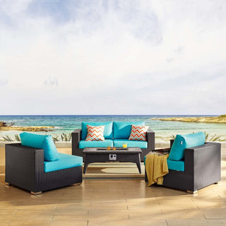 Convene 5 Piece Set Outdoor Patio with Fire Pit Espresso Turquoise