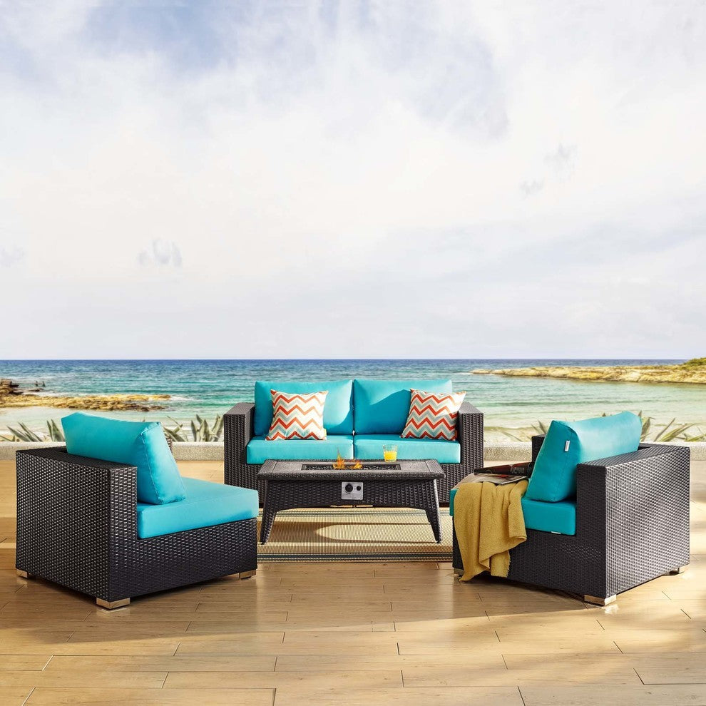 Convene 5 Piece Set Outdoor Patio with Fire Pit Espresso Turquoise