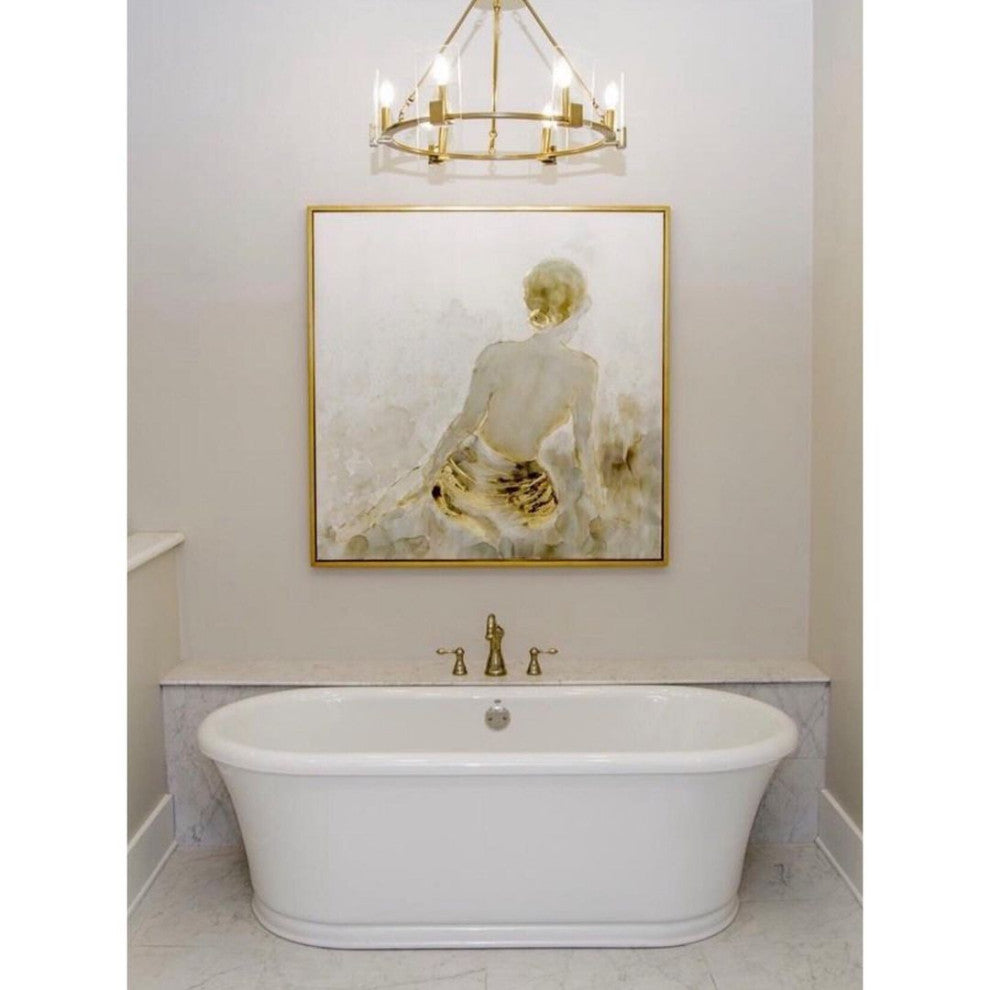 Gold Nude Female Wall Art Painting, Spa Lady Relaxation Square