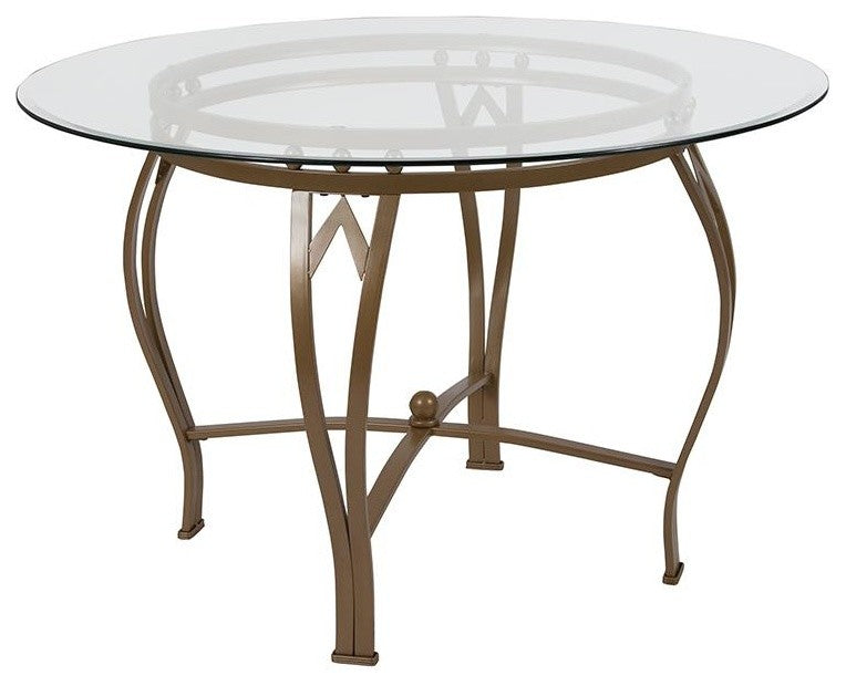 Syracuse 45'''' Round Glass Dining Table With Matte Gold Metal Frame
