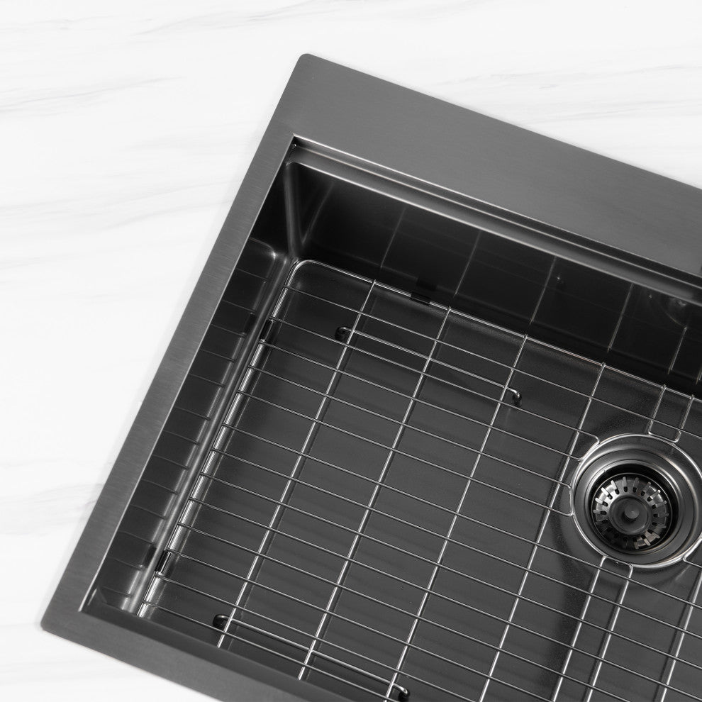 Drop In Stainless Steel Single Bowl Workstation Kitchen Sink, Gunmetal Black, 30 X 22