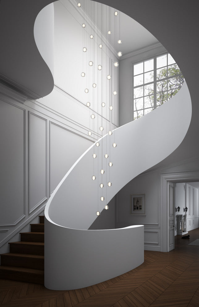 Modern Crystal Ball Long Raindrop Chandelier for Entrance Foyer Staircase, 36-Light