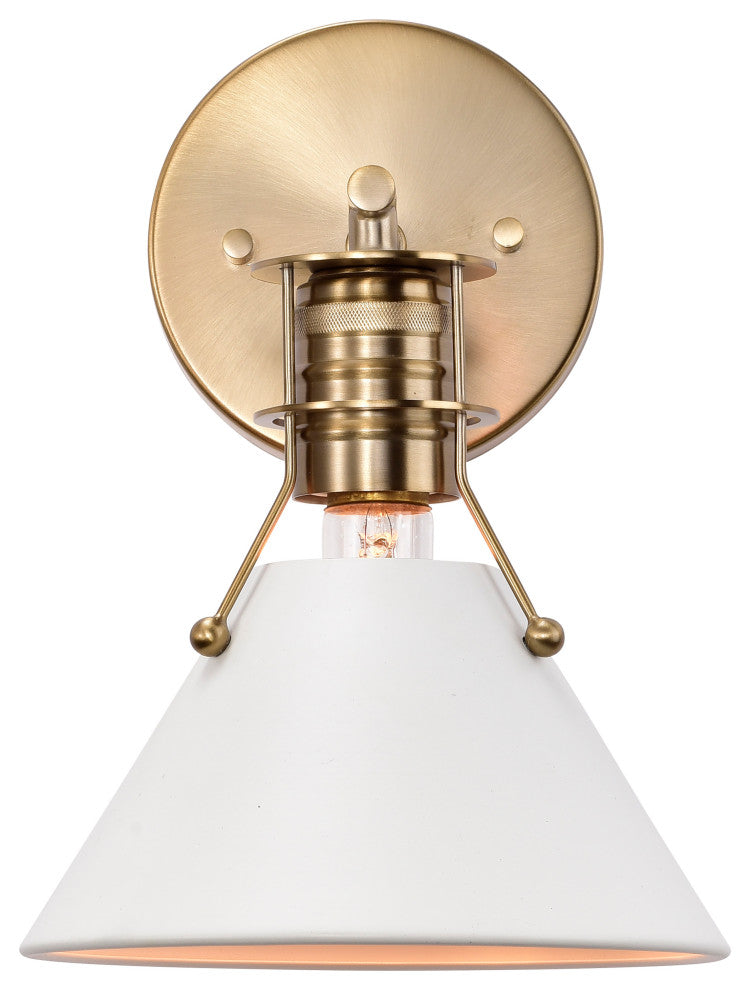 Outpost 1-Light Wall Sconce, Matte White With Burnished Brass