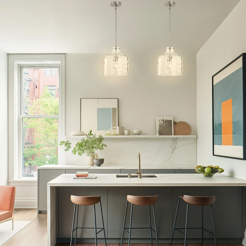 Farmhouse 1-Light Textured Glass Nickel Pendant Light