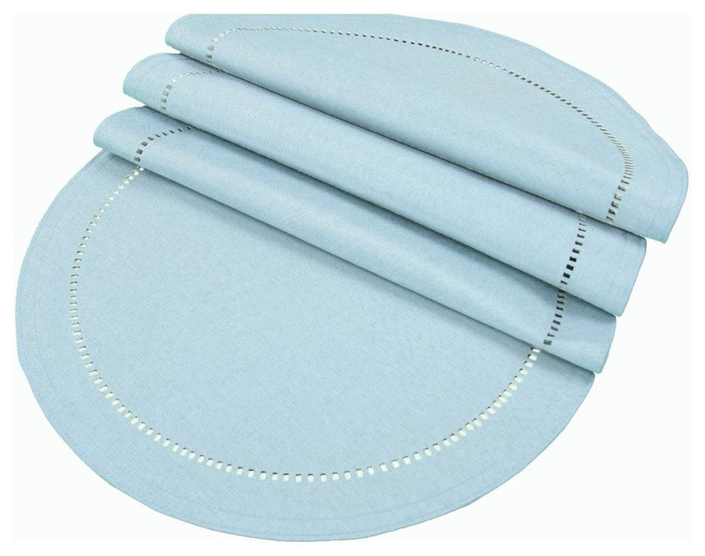 Melrose Easy Care Cutwork Hemstitch 16" Round Placemat, Teal, Set of 4