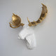 Faux Taxidermy Moose Head Wall Mount, White and Gold