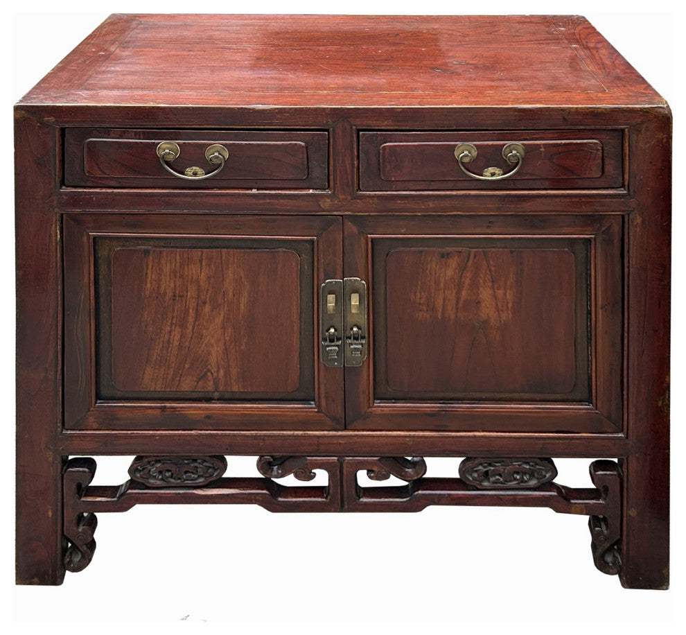 Vintage Chinese Carving Brown Drawers Side Table Credenza Cabinet Hcs7768