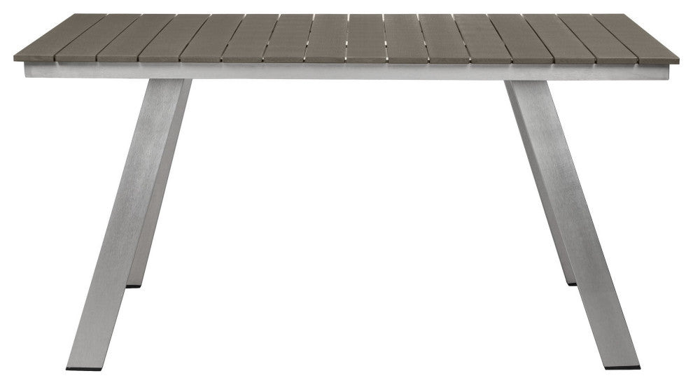 Benzara BM287730 Outdoor Table, Polyresin Plank Top, Smooth Gray Aluminum Frame