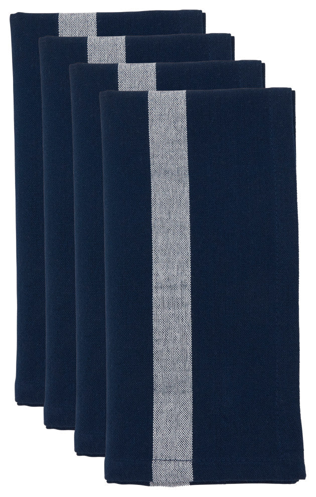 Table Napkins With Banded Design, Set of 4, Navy Blue