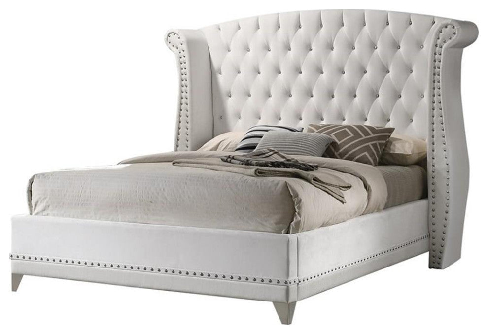 Coaster Barzini Wingback Velvet Tufted Upholstered Queen Bed in White