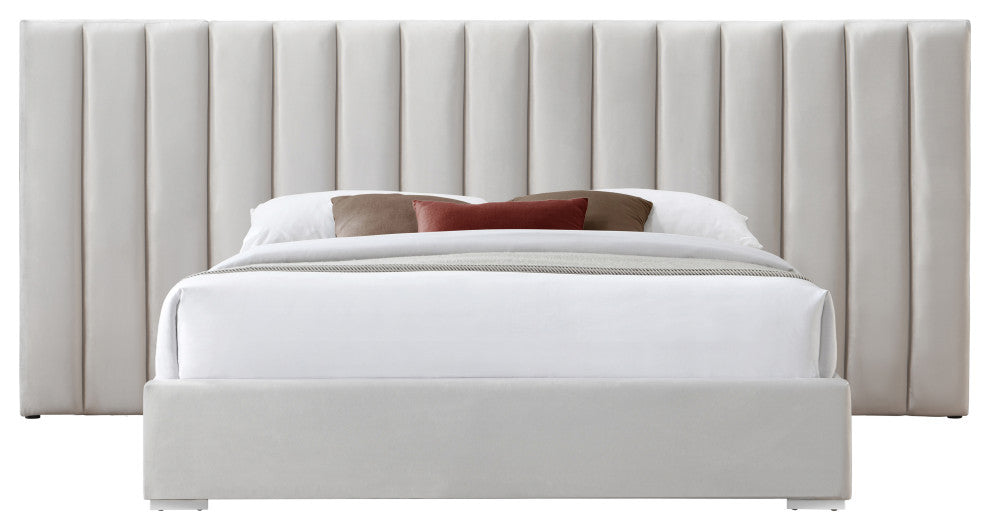 Pablo Velvet Upholstered Bed, Cream, King