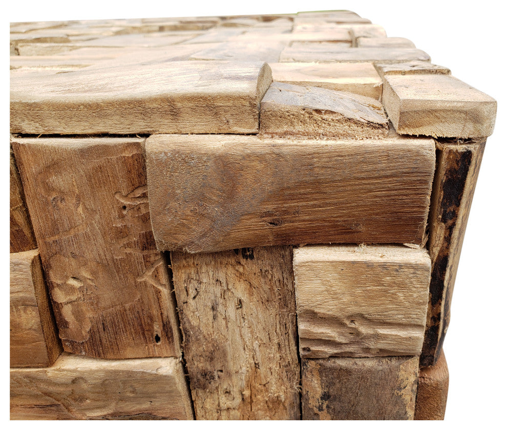 Rustic Recycled Teak Wood Java Coffee Table, 32 inch