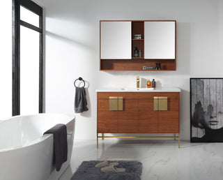 Shawbridge 48" Single Sink Bathroom Vanity, Spicy Walnut, Satin Brass Hardware