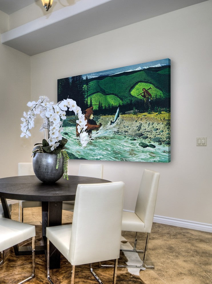 "Catching Salmon" Painting Print on Wrapped Canvas