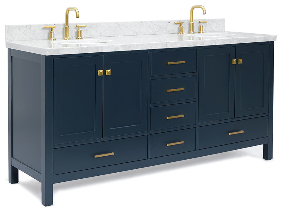 ARIEL Cambridge 73" Rectangle Sinks Bath Vanity White Quartz Midnight Blue