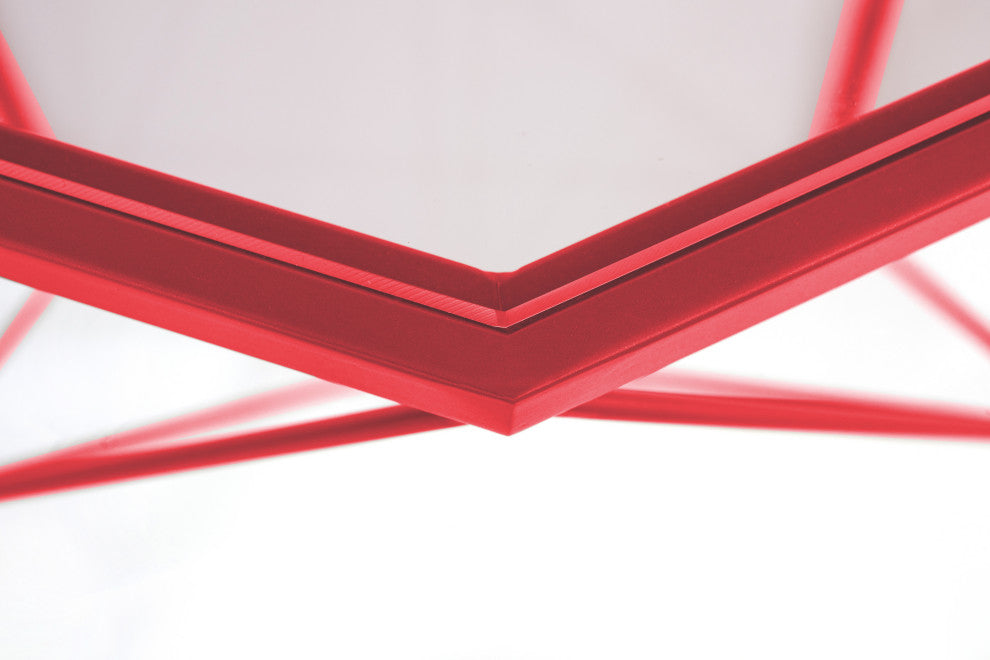 LeisureMod MD31R Malibu Large Octagon Glass Red Coffee Table With Geometric Base