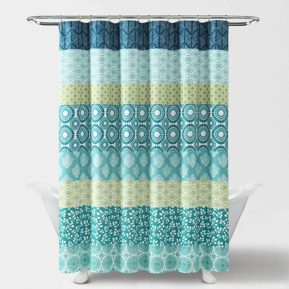 Bohemian Stripe 72x72 Shower Curtain, Blue/Green