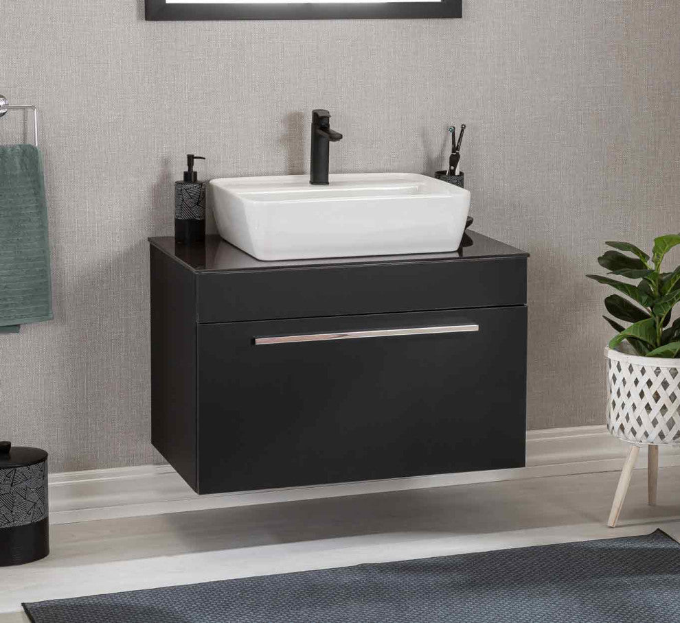 Luka Collection Black Bathroom Vanity With Sink, Mirror, Countertop, 40