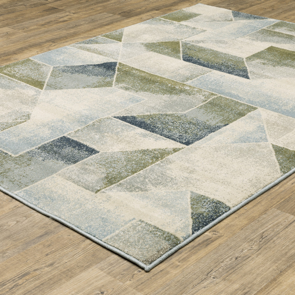 Bastian Contemporary Geometric Blue/ Green Indoor Area Rug, Blue, 5'3"x7'3"