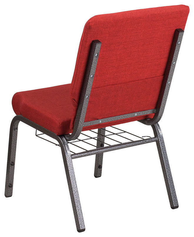 18.5''W Chair in Red Fabric with Cup Book Rack-Silver Vein Frame