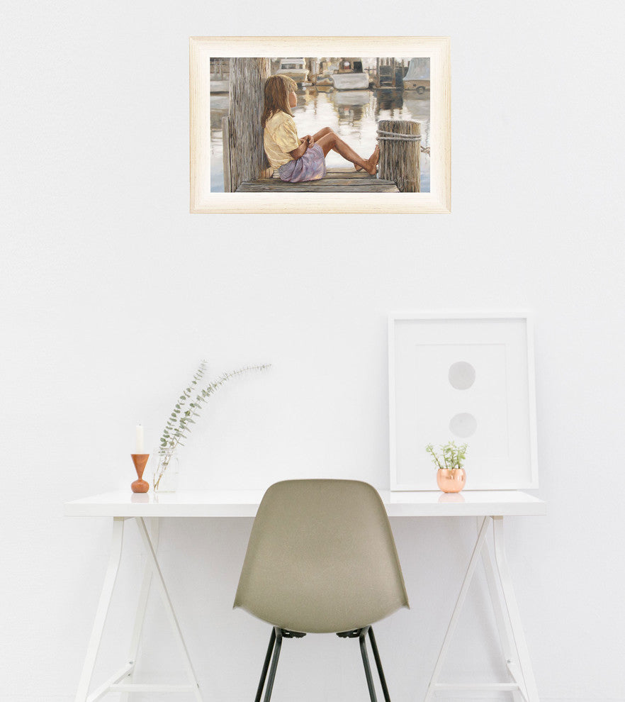 "On the Dock" By Georgia Janisse, Printed Wall Art, Ready To Hang, White Frame