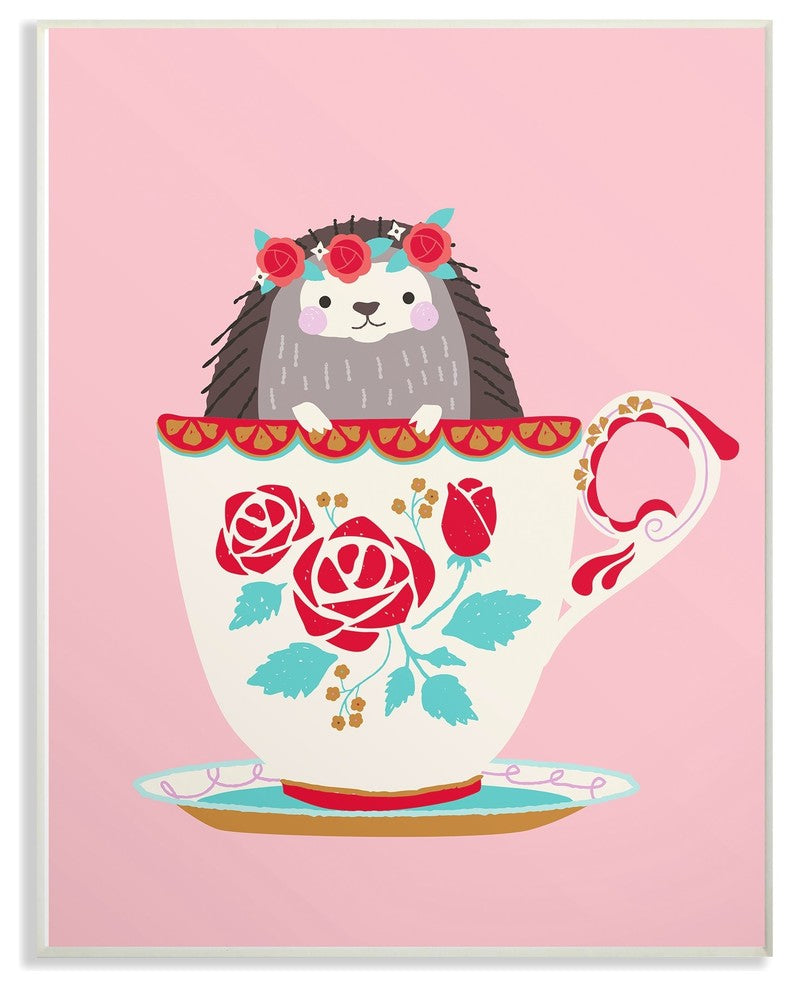 Stupell Ind. Hedgehog In Teacup Wall Plaque, 13"x19"